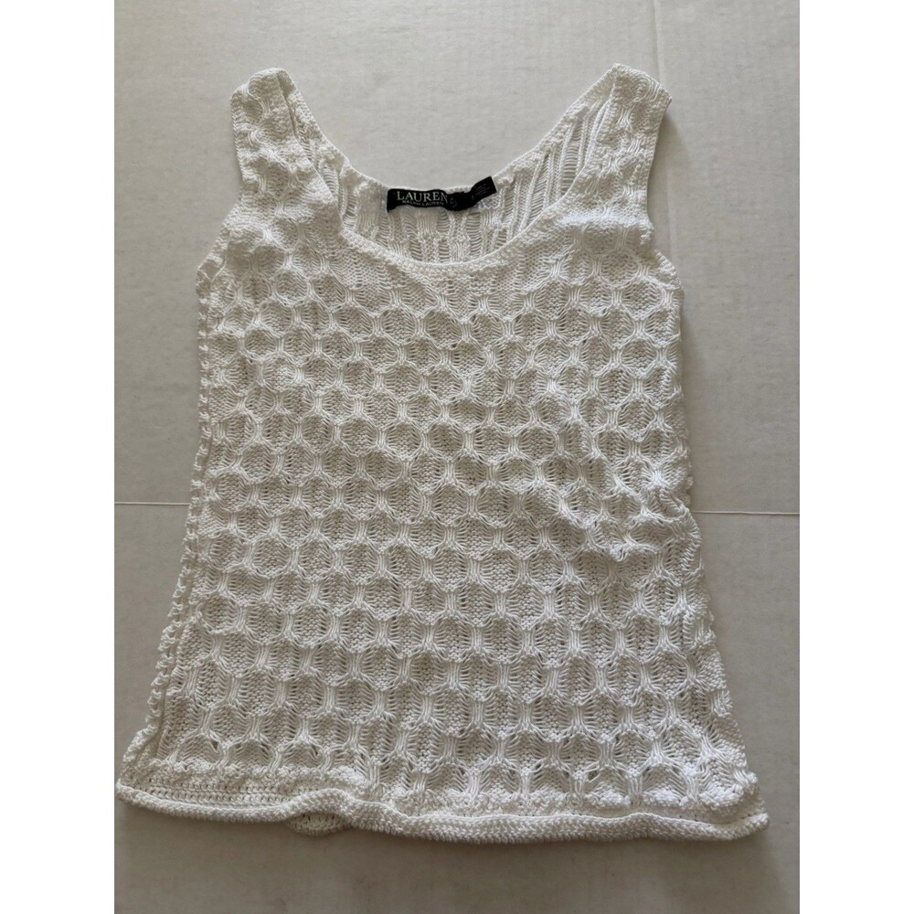 Ralph Lauren Honeycomb Crochet White Tank Top Women's Size Small